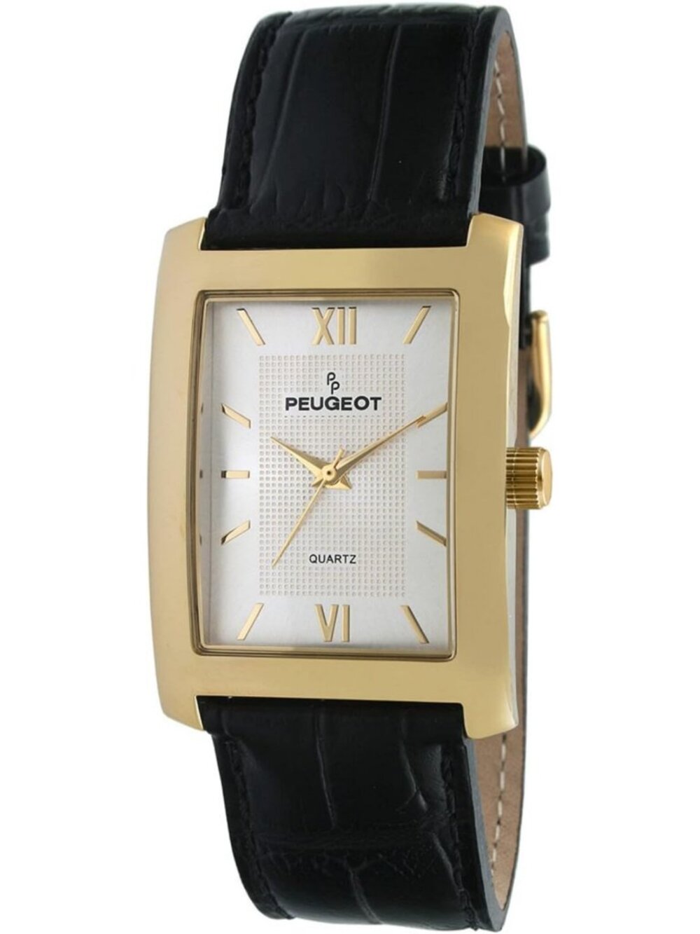 Classic Men's Dress Watch with Leather Strap, Roman Numerals, Rectangular Face